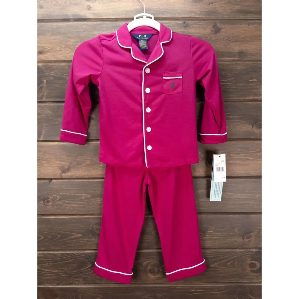 Polo Ralph Lauren Girls Jersey Sleep Set Preppy Pink 4T NWT Pajamas